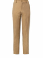 Burberry - Slim-Fit Straight-Leg Pleated Embroidered Wool and Linen-Blend Trousers - Brown