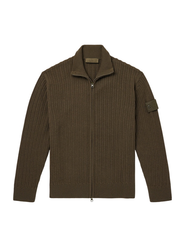 Photo: Stone Island - STONE ISLAND GHOST Ribbed Wool and Cashmere-Blend Zip-Up Cardigan - Green