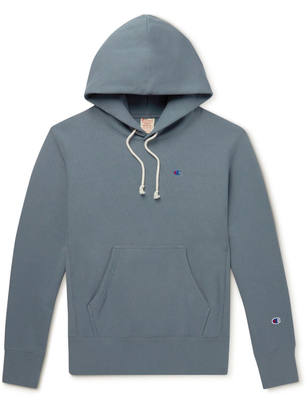 Photo: Champion - Logo-Embroidered Cotton-Blend Jersey Hoodie - Blue