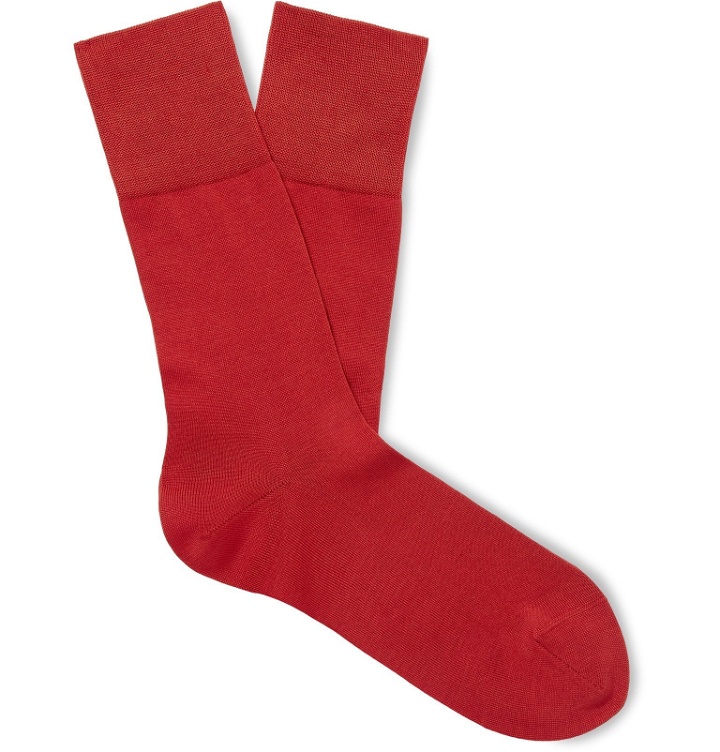 Photo: FALKE - Tiago Stretch Fil d'Ecosse Cotton-Blend Socks - Red