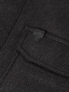 Brioni - Camp-Collar Logo-Appliquèd Herringbone Cashmere and Silk-Blend Jacket - Blue