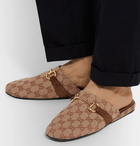 Gucci - Pericle Horsebit Suede-Trimmed Monogrammed Canvas Slippers - Brown