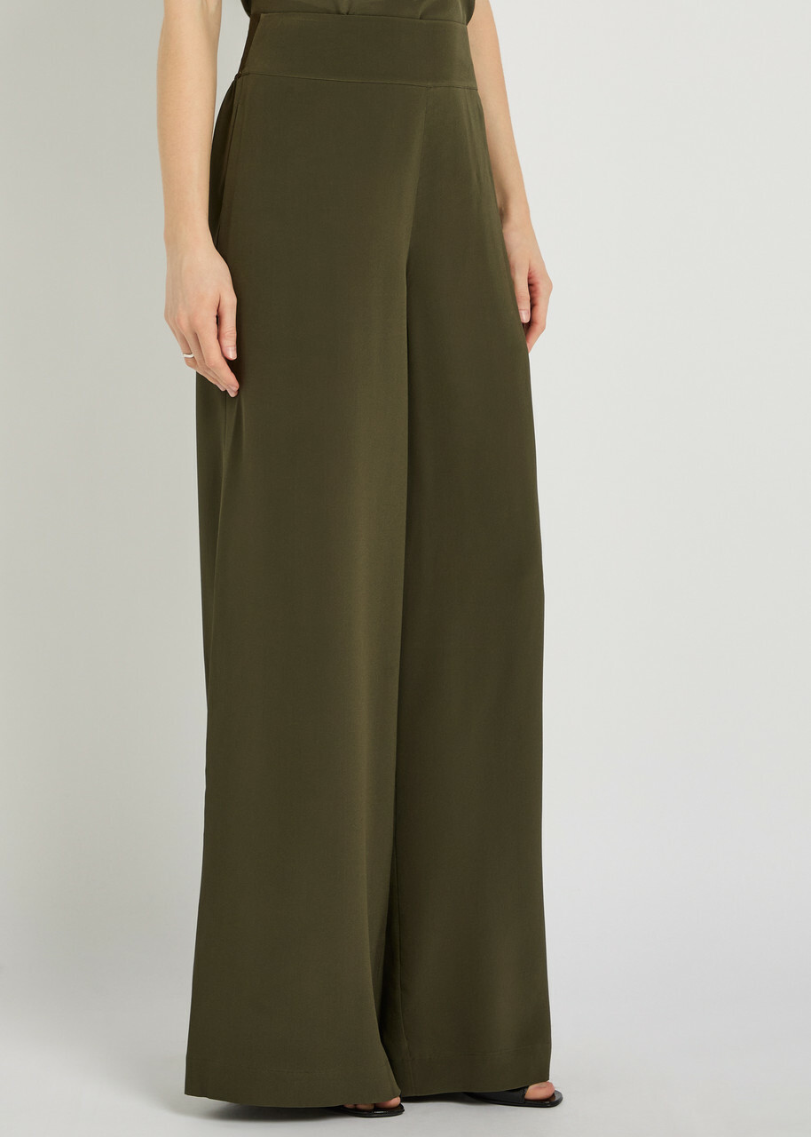 Joseph Rihani Wide-leg Silk Trousers Dark Green