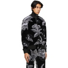 Givenchy Black and White Velvet Floral Schematics Track Jacket