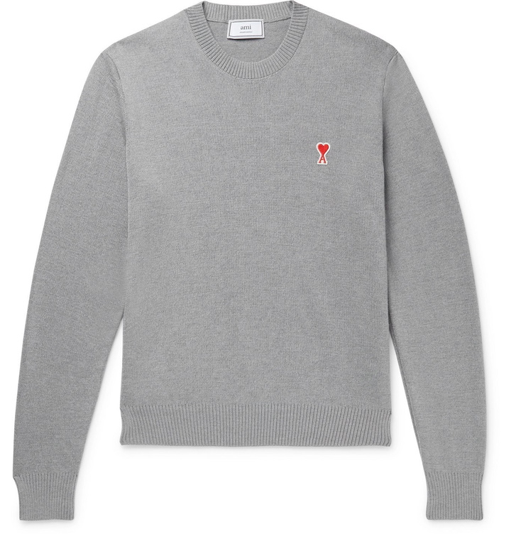 Photo: AMI - Logo-Appliquéd Merino Wool Sweater - Gray