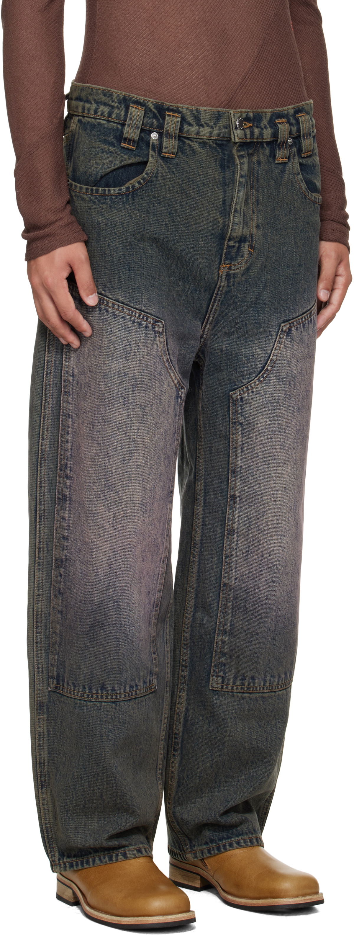 Eckhaus Latta Blue Double Knee Baggy Jeans