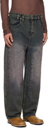 Eckhaus Latta Blue Double Knee Baggy Jeans