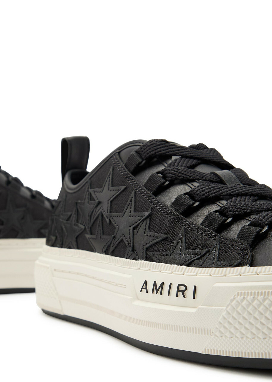Amiri Stars Appliquéd Leather and Canvas Sneakers Black