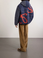 LOEWE - Leather-Trimmed Fleece-Jacquard Hooded Jacket - Blue