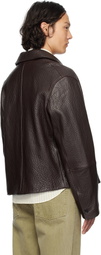 AMI Paris Burgundy Buttoned Leather Jacket