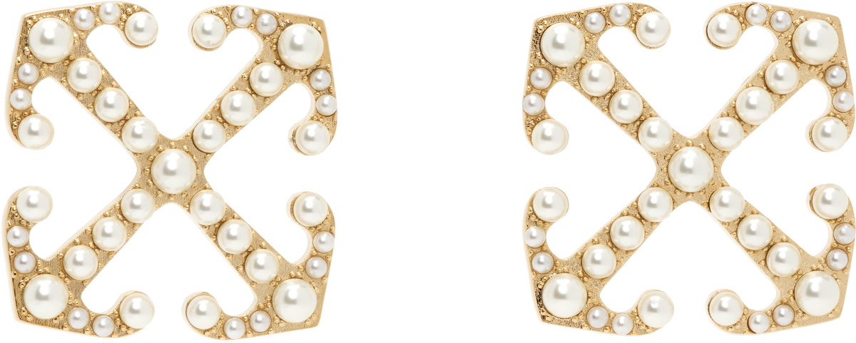 Off-White Gold Arrow Pearl Earrings