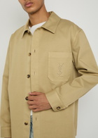 Saint Laurent Logo-embroidered Twill Overshirt Beige