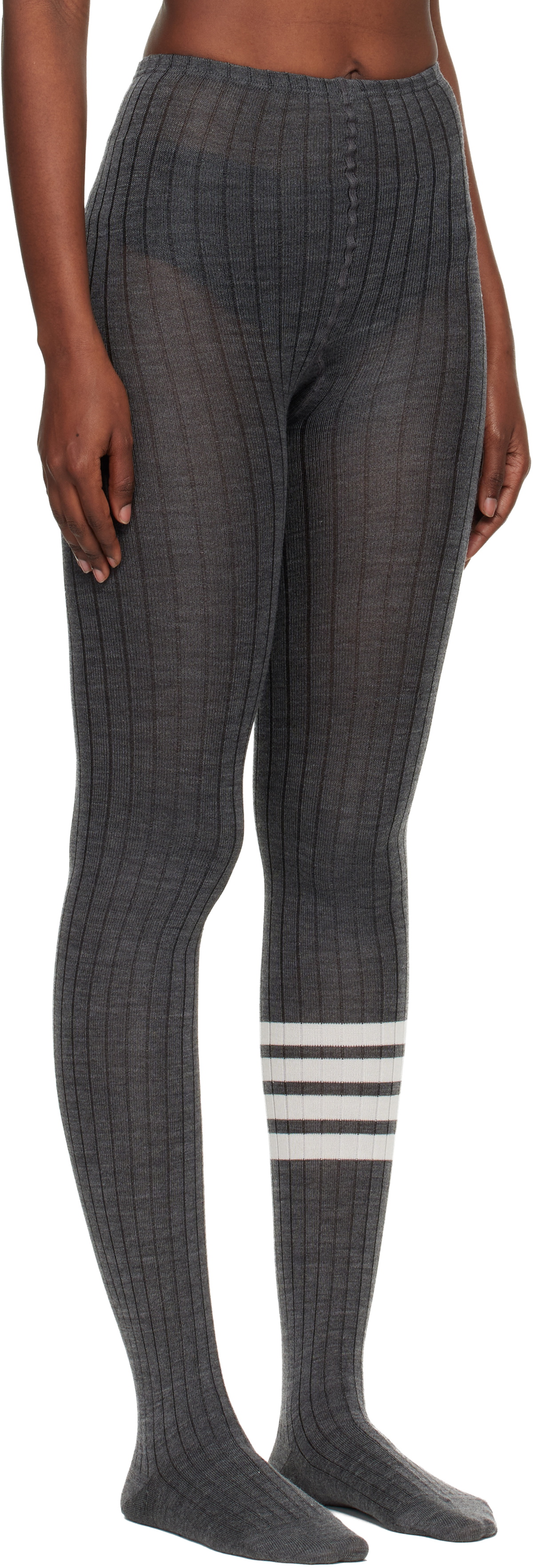 Thom Browne Gray Opaque Rib 4-Bar Tights