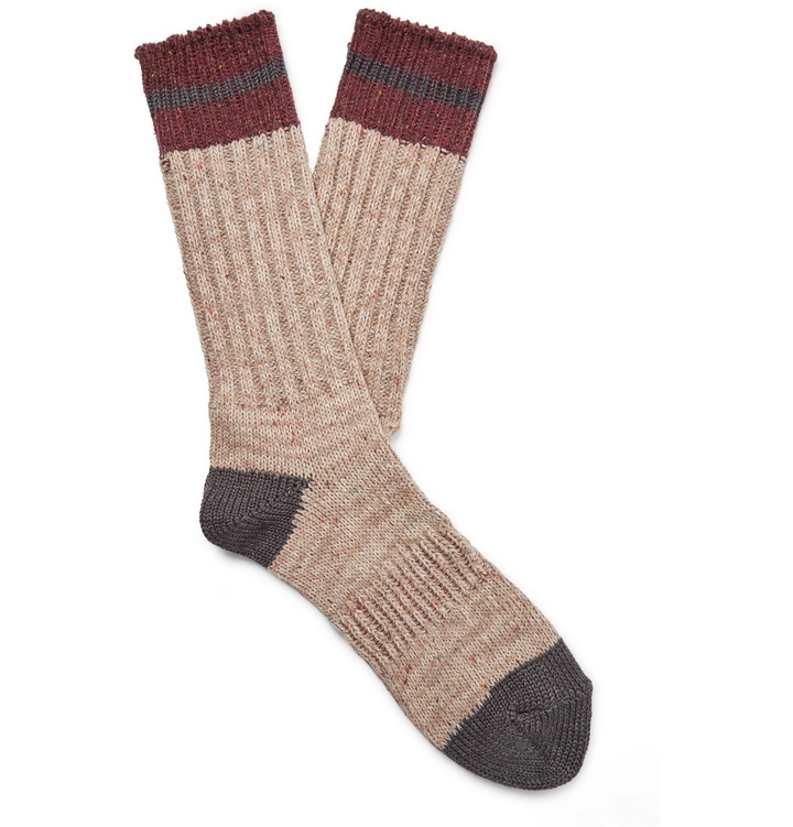 Photo: Anonymous Ism - Mélange Ribbed-Knit Socks - Neutrals