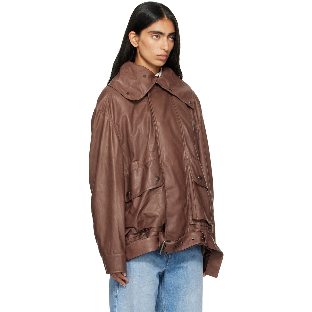 Calvin Klein Collection Brown Isa Leather Flight Jacket
