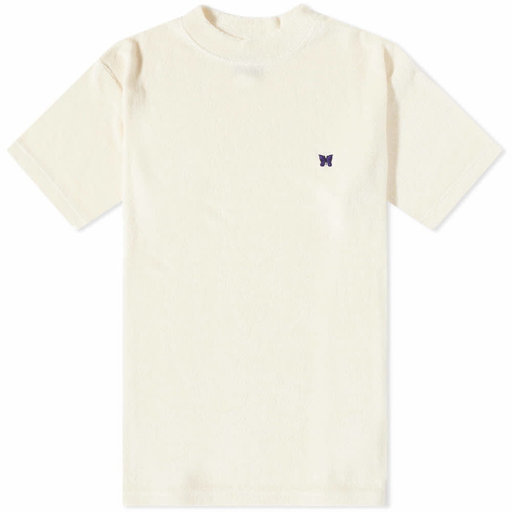 Photo: Needles Men's Pile Jersey Mock Neck T-Shirt in Off White