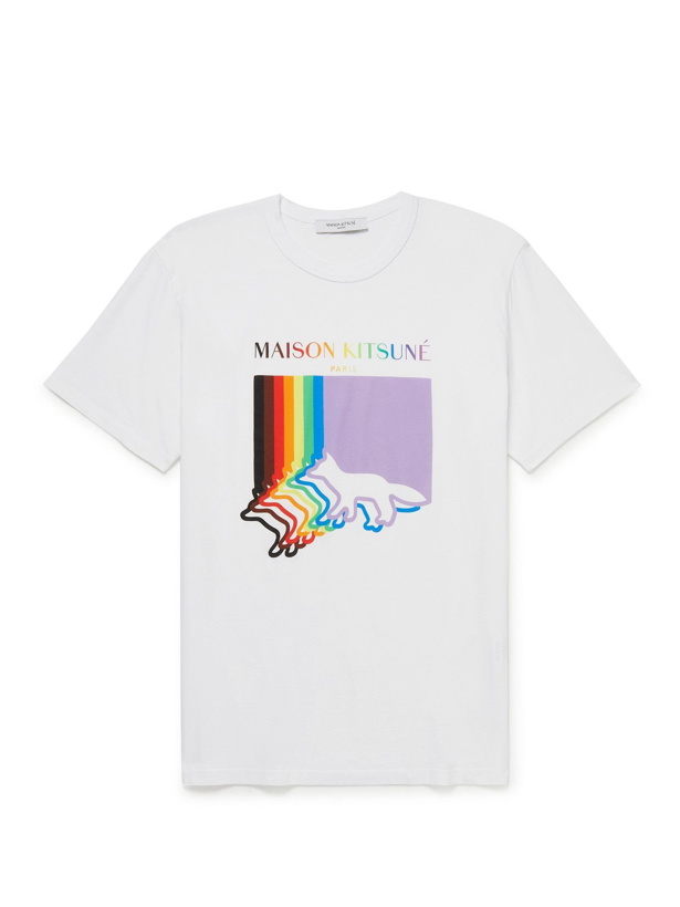 Photo: MAISON KITSUNÉ - The Trevor Project Printed Cotton-Jersey T-Shirt - White