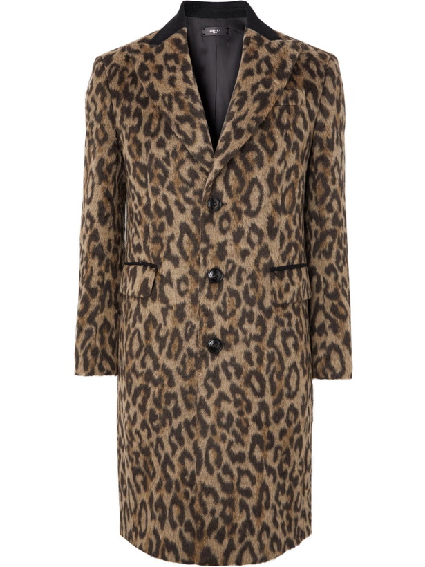 Photo: AMIRI - Leopard-Print Textured-Knit Coat - Brown