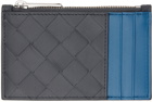 Bottega Veneta Gray & Blue Intrecciato Zippered Card Holder