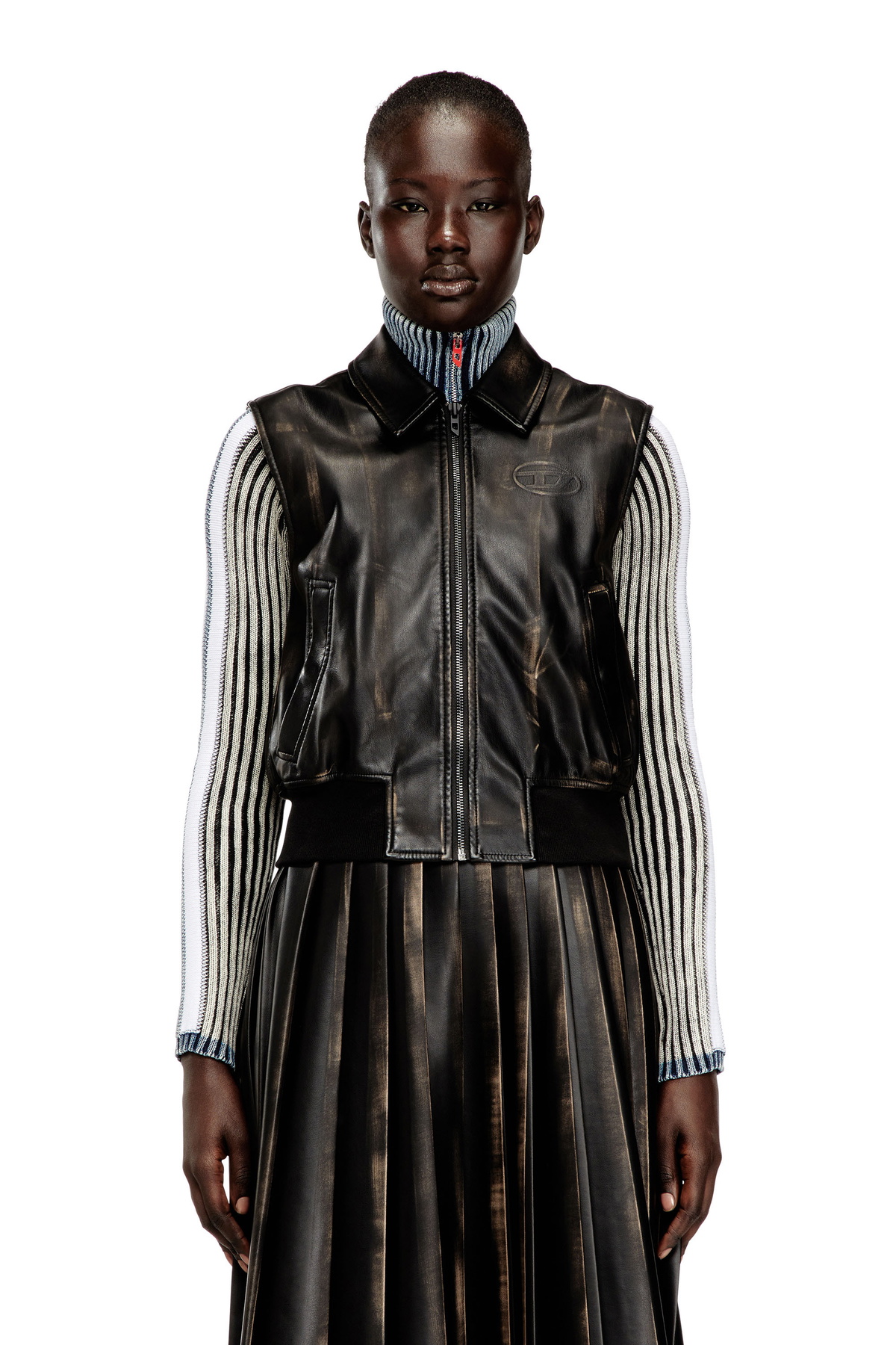 Diesel Bomber vest with distressed effect - Jackets Womens in Brown