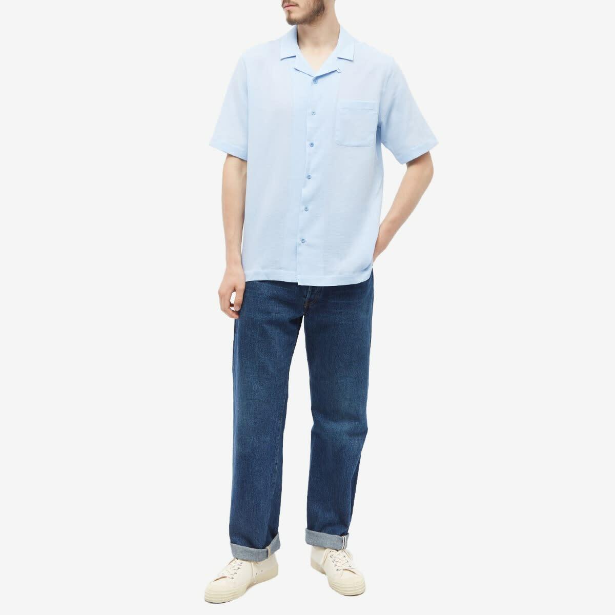 Sunspel Men's Waffle Vacation Shirt in Cool Blue