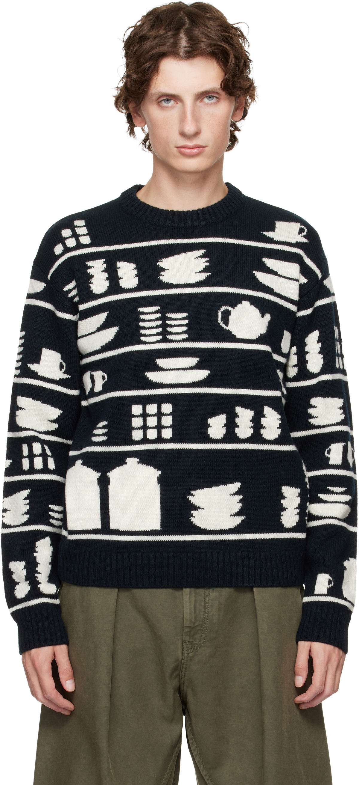 JW Anderson Black & White Crockery Jacquard Sweater