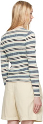 Maison Kitsuné Beige & Blue Fine Rib Striped Cardigan