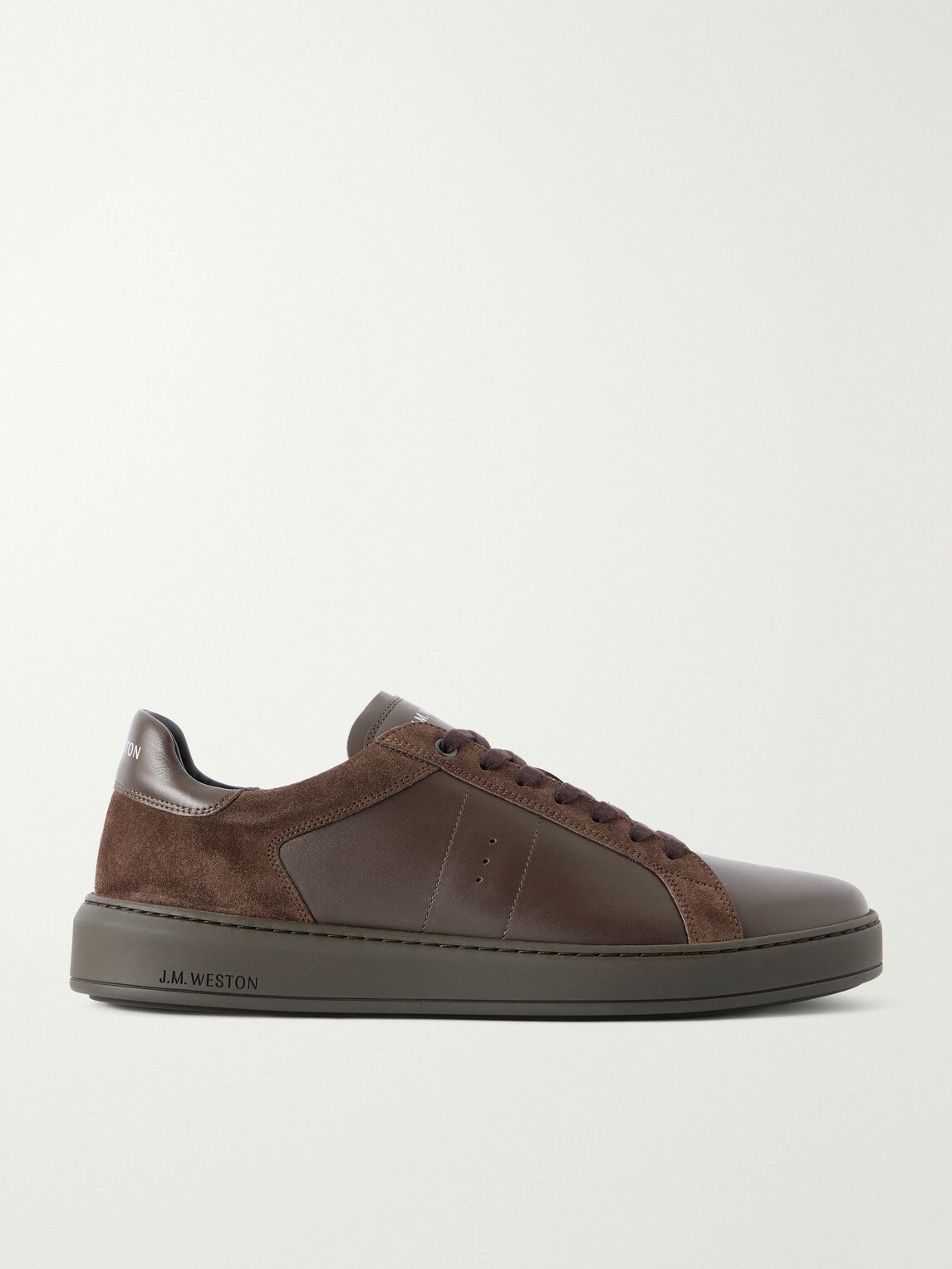 J.M. Weston - On Time Suede-Trimmed Leather Sneakers - Brown