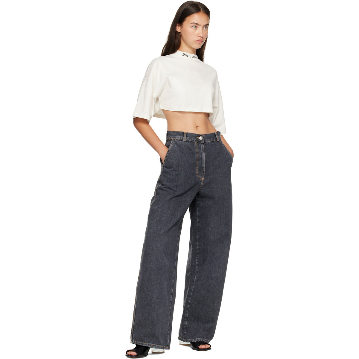 Palm Angels Gray Tree Logo Loose Jeans