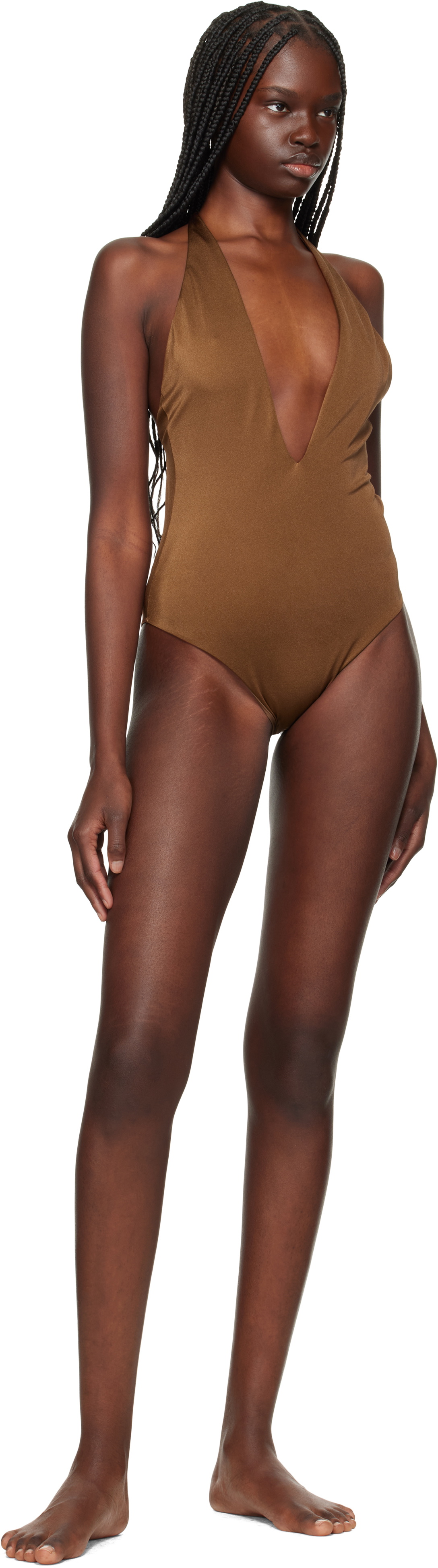Versace Underwear Brown Tex Rodi Modulo Spilla Swimsuit