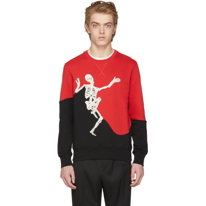 Alexander McQueen Red and Black Dancing Skeleton Sweatshirt