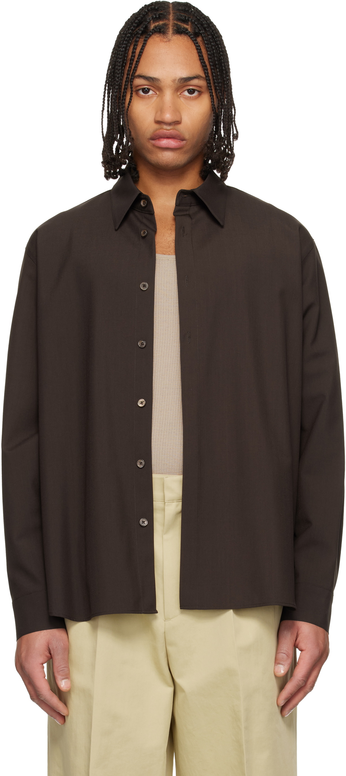 LE17SEPTEMBRE Brown Classic Wool-Blend Shirt