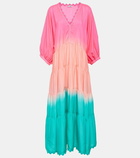 Juliet Dunn Colorblocked tiered silk maxi dress