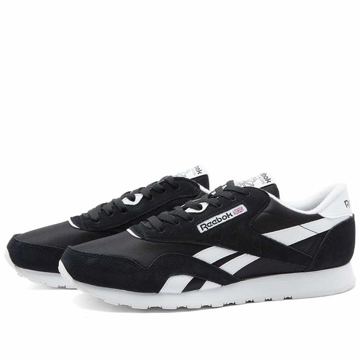 Photo: Reebok Men's CL Nylon Sneakers in Core Black/White