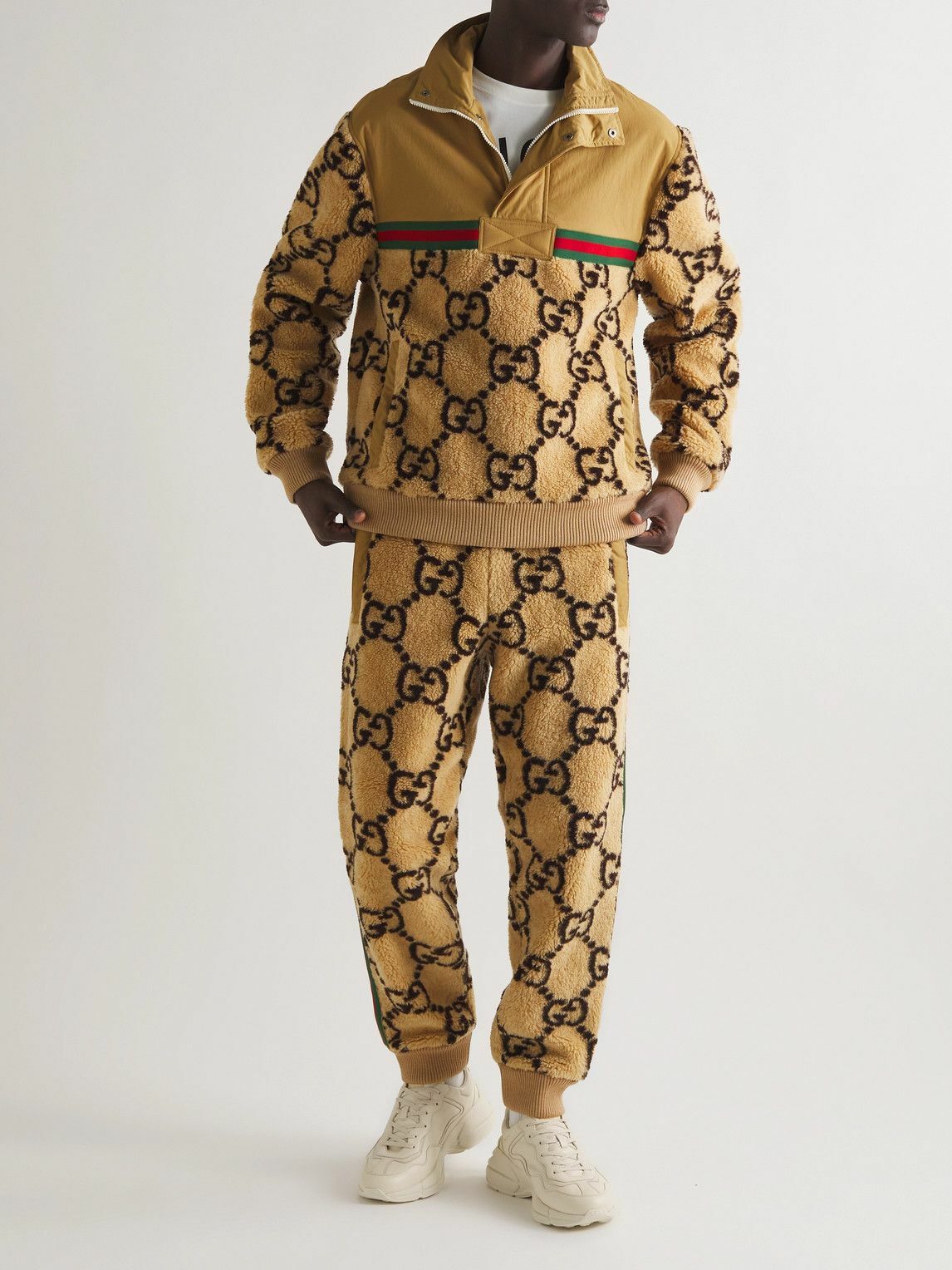 GUCCI - Logo-Jacquard Wool-Blend Fleece and Shell Half-Zip