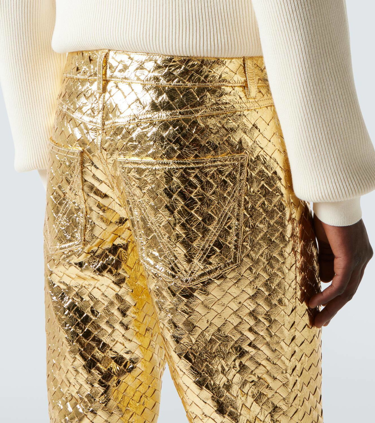 Bottega Veneta Intrecciato metallic leather straight pants Bottega