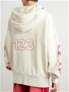 RRR123 - Logo-Embroidered Printed Cotton-Blend Jersey Hoodie - Neutrals
