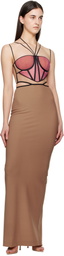 Nensi Dojaka Tan & Pink Leila Signature Corset Maxi Dress