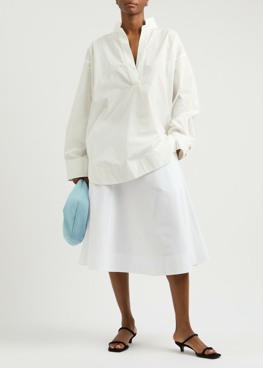 Khaite Renta Cotton-poplin Midi Skirt White Khaite