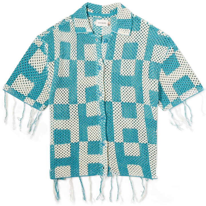 Photo: Honor the Gift Men's Crochet Vacation Shirt in Teal