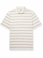 Brunello Cucinelli - Striped Linen and Cotton-Blend Polo Shirt - White