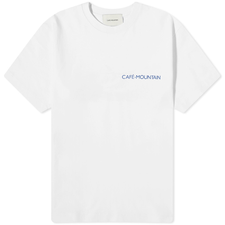 Photo: Café Mountain Men's Clubhouse T-Shirt in Natural/Cobalt