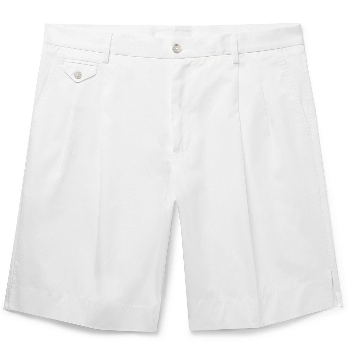 Photo: DOLCE & GABBANA - Pleated Stretch-Cotton Gabardine Bermuda Shorts - White