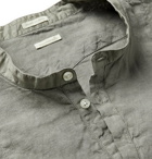 Massimo Alba - Kos Garment-Dyed Grandad-Collar Poplin-Trimmed Linen Half-Placket Shirt - Gray