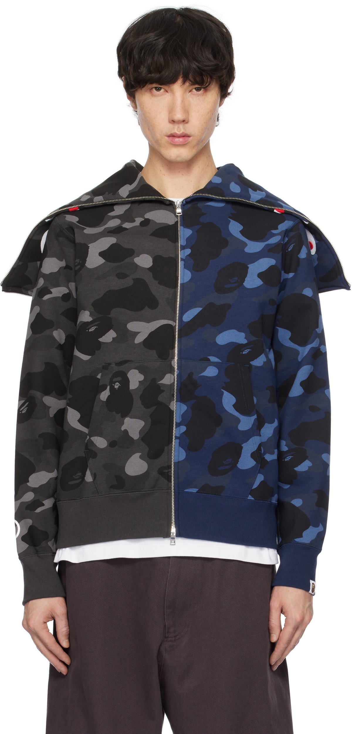 BAPE Black & Navy Color Camo Separate Shark Full Zip Hoodie A