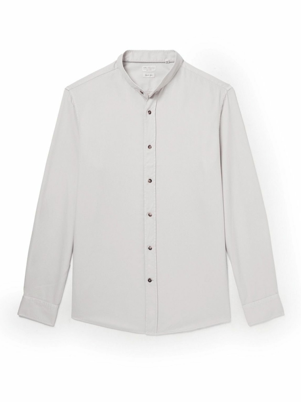 Photo: Brunello Cucinelli - Grandad-Collar Cotton-Twill Shirt - White