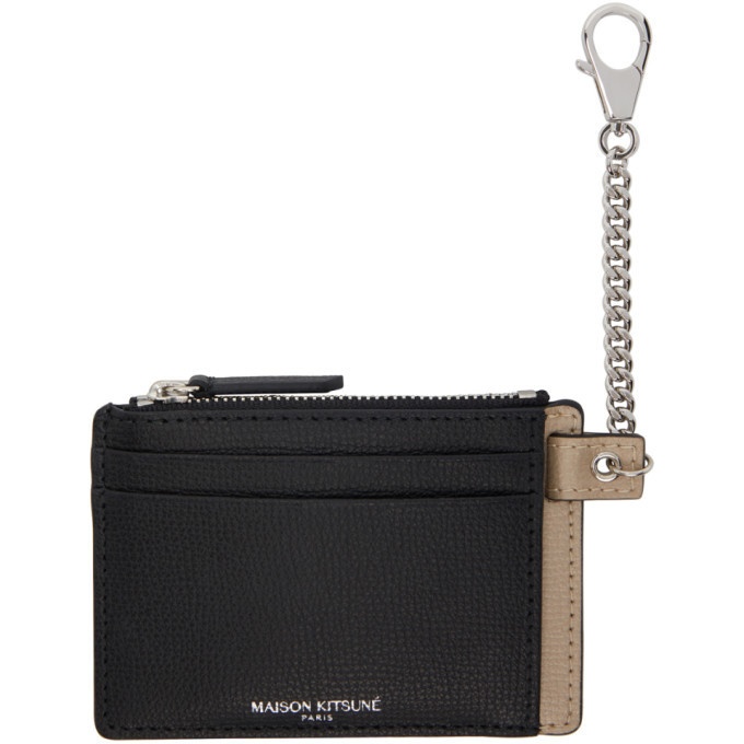 Photo: Maison Kitsune Black and Beige Leather Card Holder