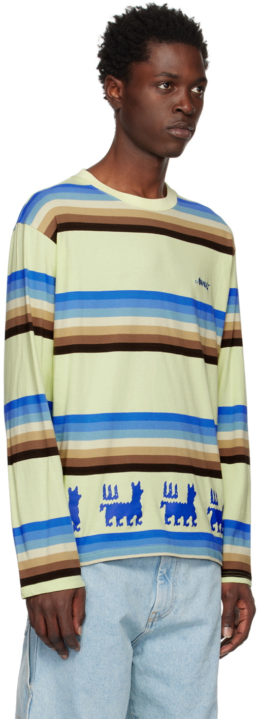 Blue and yellow striped long sleeve shirt sales