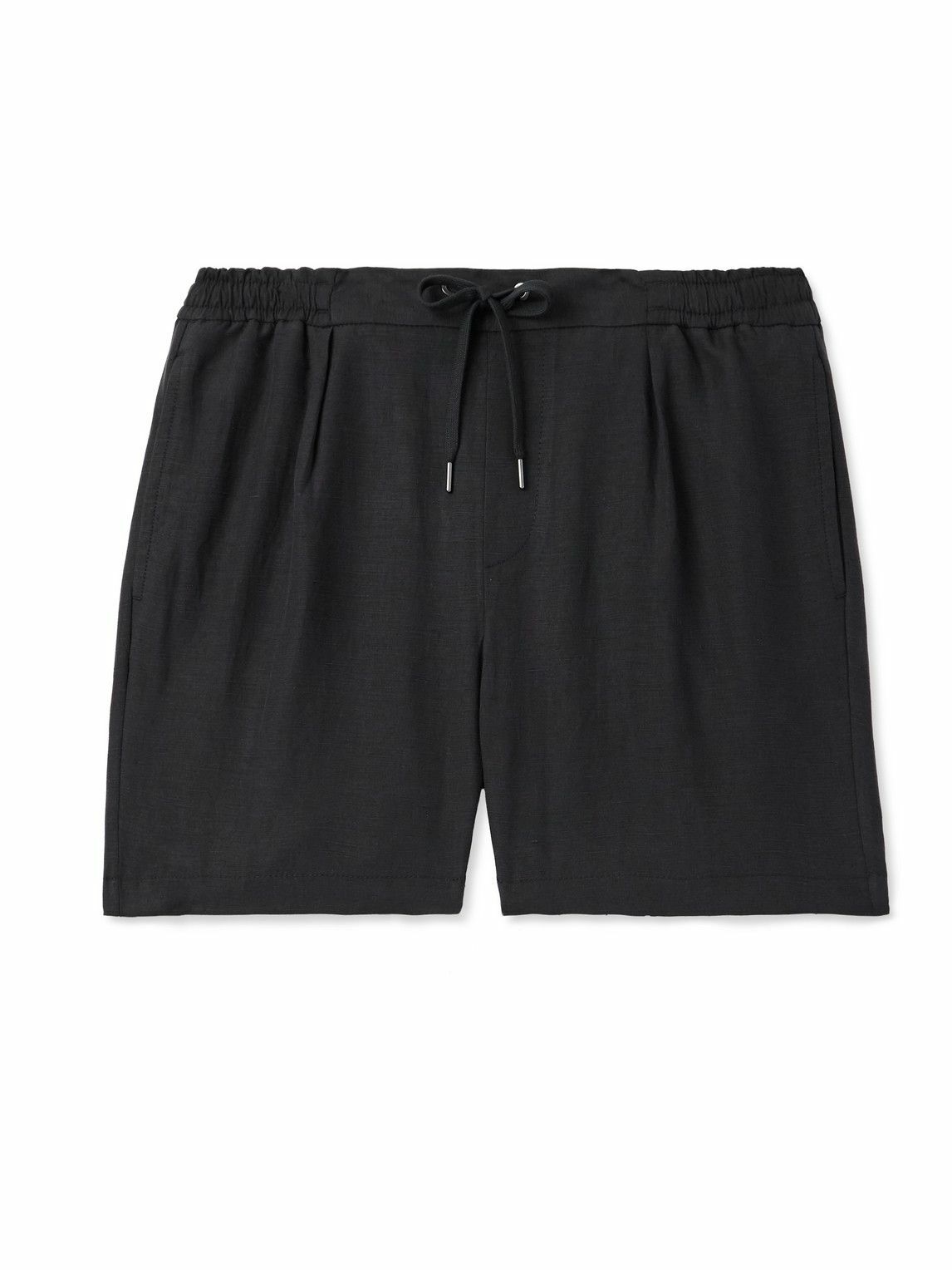Ralph Lauren Purple label - Dorest Straight-Leg Pleated Silk and Linen-Blend Drawstring Shorts - Black