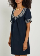 Rixo Cristina Floral-embroidered Linen-blend Mini Dress Navy